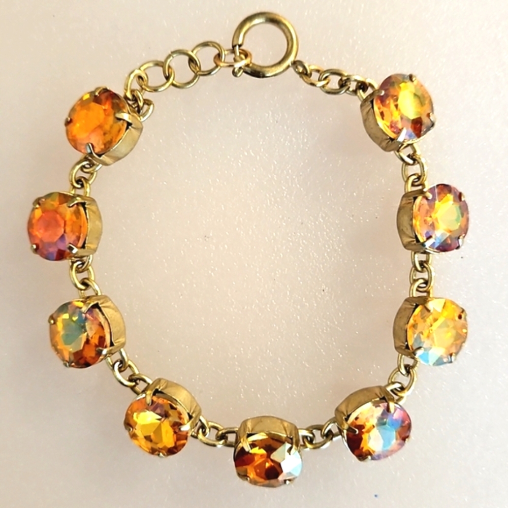 Vintage yellow orange aurora borealis rhinestone bracelet Chunky OR an Anklet